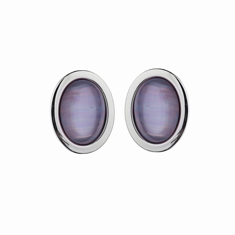 Srebrne kolczyki owalne z kamieniami masa perłowa szara
