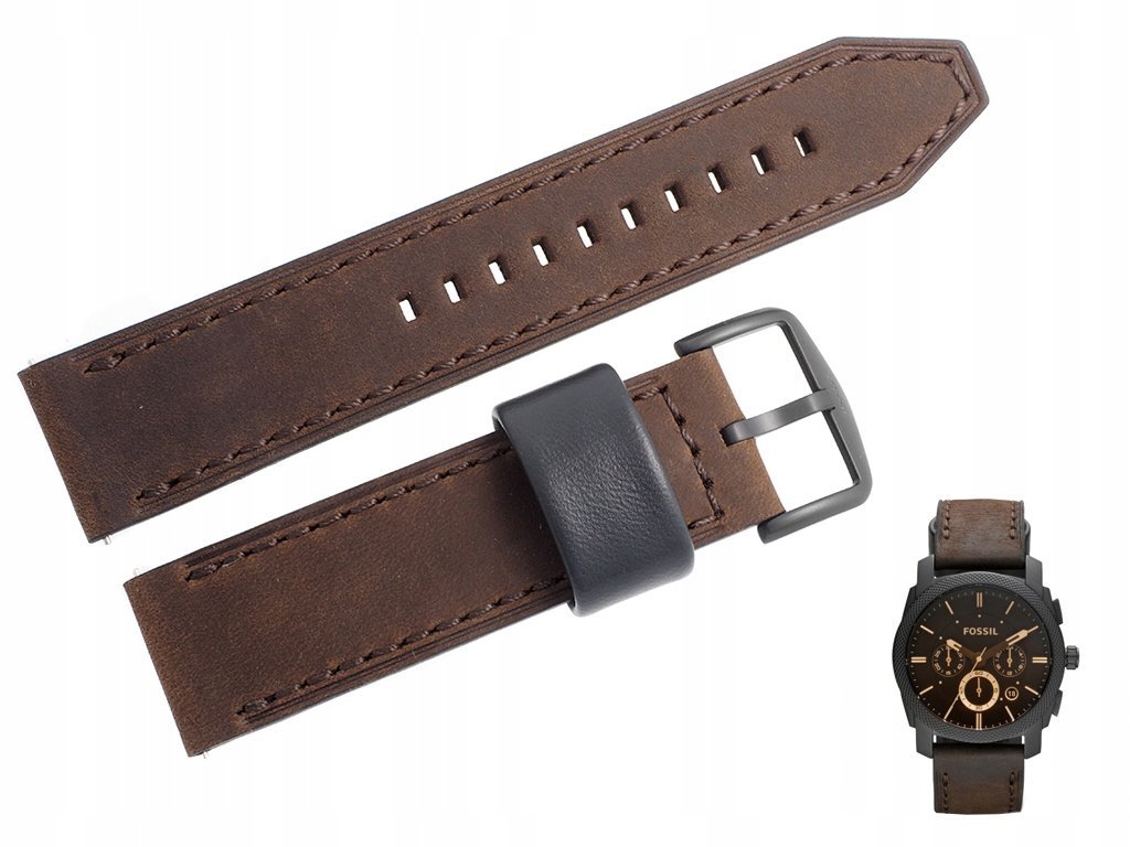 Pasek do zegarka Fossil Machine FS4656 skórzany brązowy 22 mm