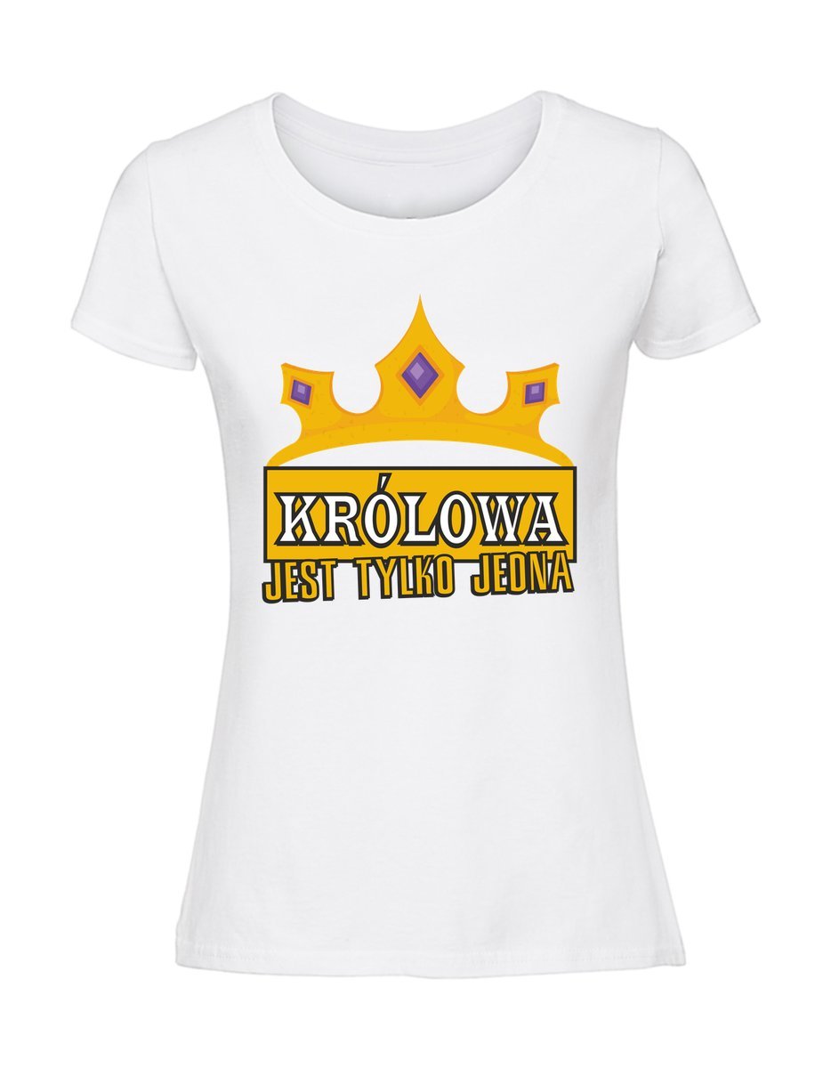 Damska koszulka z nadrukiem - królowa jest tylko jedna biały M