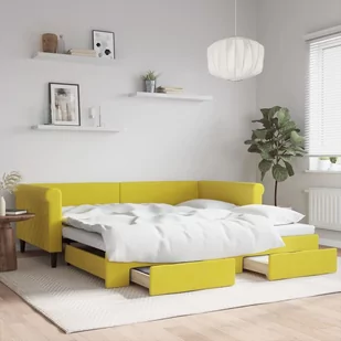 Sofa rozsuwana z szufladami, żółta, 100x200 cm, aksamit Lumarko! - Łóżka - miniaturka - grafika 1