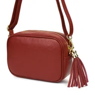 Torebki damskie - Torebka damska skórzana listonoszka z frędzlem skóra włoska na ramię - miniaturka - grafika 1