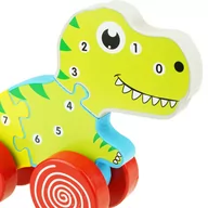 Układanki dla dzieci - Drewniana układanka puzzle 3D Dinozaur na kółka do ciągnięcia - miniaturka - grafika 1