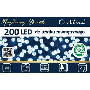 Lampki 200 LED zewnętrzne na transformator zimny biały Cortina - Oświetlenie świąteczne - miniaturka - grafika 1