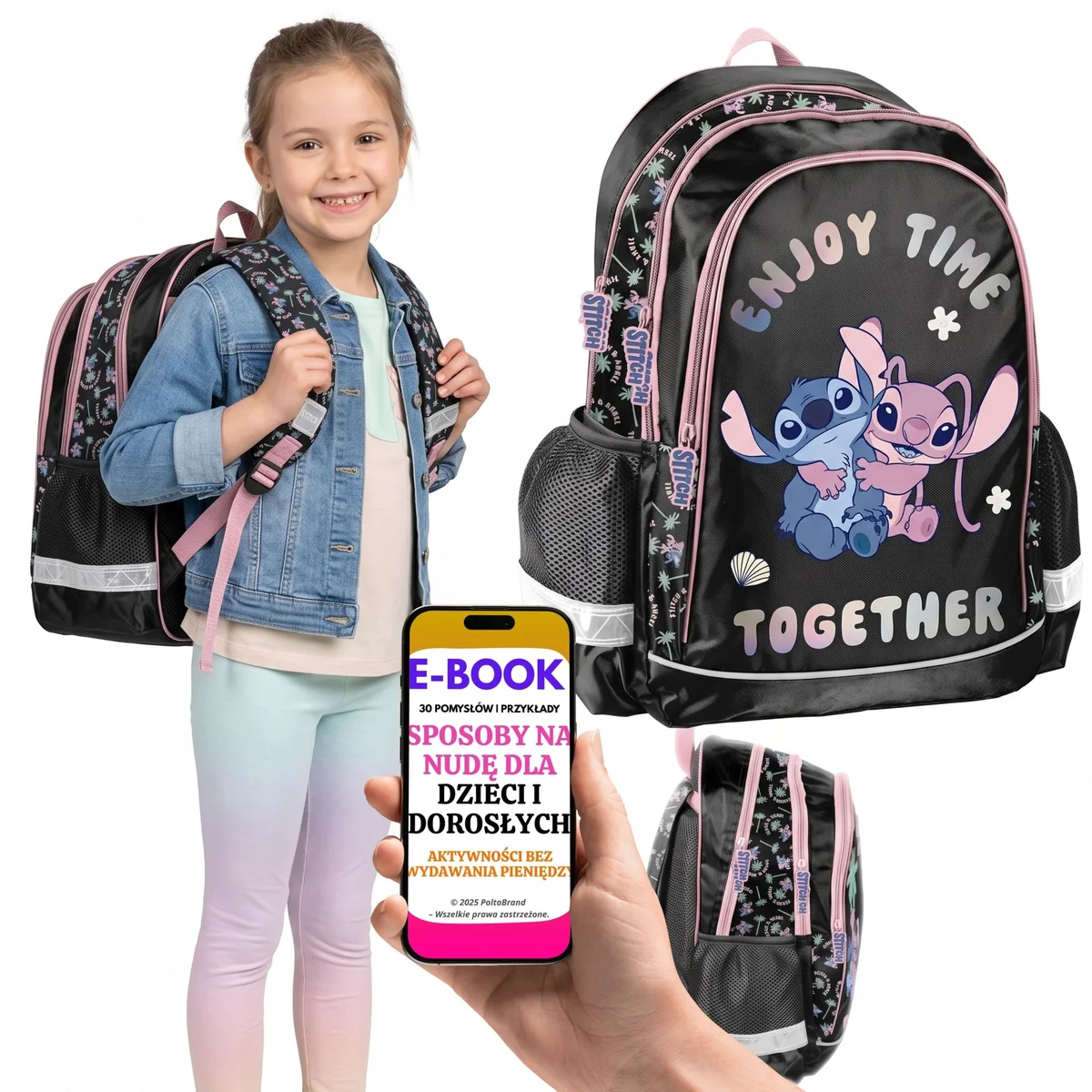 Plecak Szkolny Stitch Duży Format A4 Wodoodporny Prezent dla Dziewczynki + E-BOOK-3