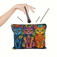 Kosmetyczki, organizery i kuferki - Kosmetyczka duża kolorowa z kotami na zamek płócienna prezent dla kociary - miniaturka - grafika 1