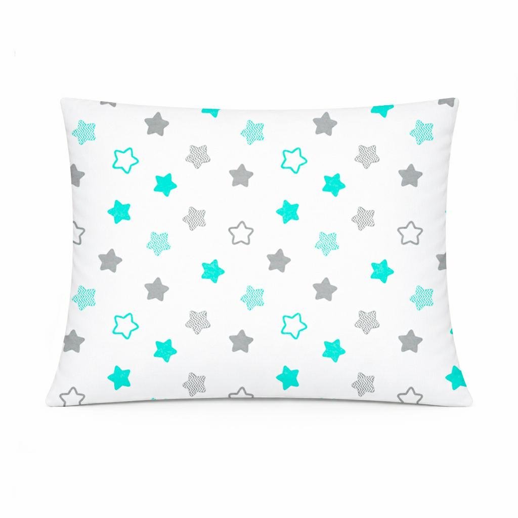 Poszewka bawełniana 70x80 biała w szare i miętowe gwiazdki, dziecięcy nowoczesny - COTTON HOME KIDS