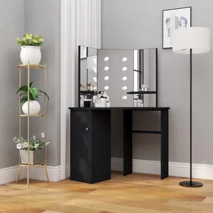 vidaXL Lumarko Toaletka narożna z lampkami LED, czarna, 111 x 54 x 141,5 cm 326534 - Toaletki - miniaturka - grafika 1