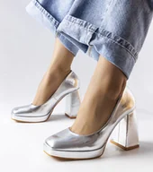 Półbuty damskie - Srebrne czółenka na wysokim słupku Mailly-37 - miniaturka - grafika 1
