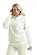 Bluzy damskie - Bonateks, Damska bluza z kapturem, biała, na co dzień, okrągły dekolt, bawełna, długi rękaw, rozmiar: S, biały, S - miniaturka - grafika 1