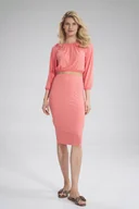 Spódnice - Ołówkowa spódnica z gumką w pasie szara melanż różowa S - miniaturka - grafika 1