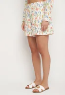 Spodenki damskie - Beżowe Bawełniane Szorty Ozdobione Kwiatowym Motywem Nilandra - miniaturka - grafika 1