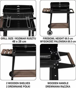 GRIL WĘGLOWY Z POKRYWĄ, RUSZT 71*34.5CM - Paleniska ogrodowe - miniaturka - grafika 1
