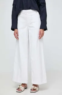 Patrizia Pepe spodnie damskie kolor biały szerokie high waist 2P1577 D076 - Spodnie damskie - miniaturka - grafika 1