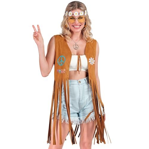 W WIDMANN MILANO Party Fashion - Kostium hippie, kamizelka damska z frędzlami, brązowy, strój festiwalowy
