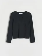 Bluzki dla dziewczynek - Reserved - Koszulka z wycięciem na dekolcie - czarny - miniaturka - grafika 1