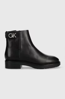 Botki damskie - Calvin Klein botki skórzane Rubber Sole Ankle Boot damskie kolor czarny na płaskim obcasie - grafika 1