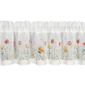 Firany - Zazdrostka 30x150 Nati biała czerwona kwiaty zdobiona koronką gotowa na tunelu - miniaturka - grafika 1