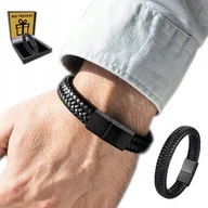 Bransolety męskie - Bransoletka Skórzana Męska Włoska Gruba Elegancka Bransoleta Na Rękę - miniaturka - grafika 1