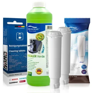 Zestaw Bosch, Filtr Aqualogis AL-TES46 2szt, Aqualogis Verde 750ml, Tabletki Czyszczące Siemens TZ80001 10 szt. - Akcesoria i części do ekspresów do kawy - miniaturka - grafika 1