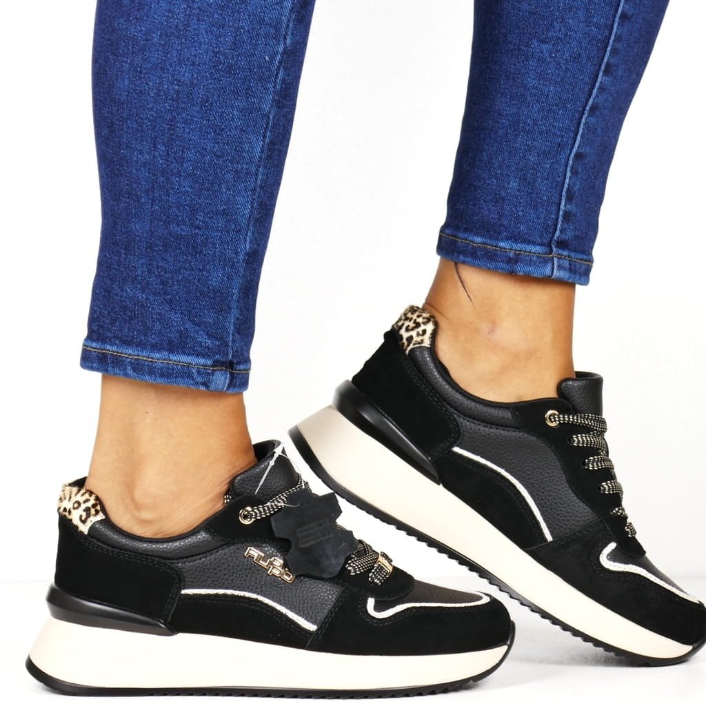 Damskie Sneakersy Skórzane na Grubej Podeszwie Filippo 7103 Czarne