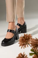Półbuty damskie - Czarne półbuty skórzane damskie Mary Jane na szerokim klocku bieżnikowana platforma PRODUKT POLSKI Casu 20166 - miniaturka - grafika 1