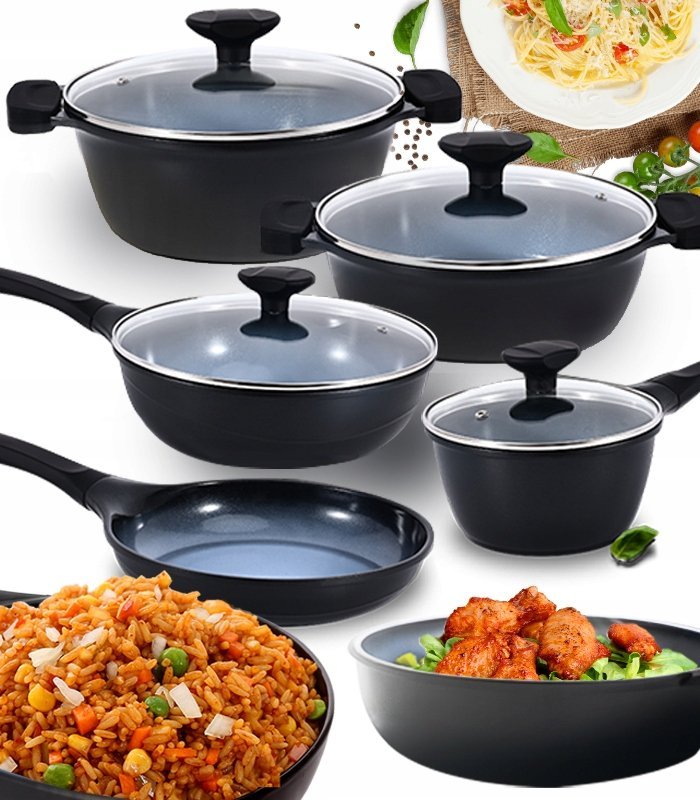 ZESTAW GARNKÓW ALUMINIOWYCH POWŁOKA NON-STICK INDUKCJA GAZ PIEKARNIK 9 EL.