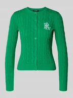 Swetry damskie - Kurtka z dzianiny ze ściegiem warkoczowym i wyhaftowanym logo model ‘RALHAN’ - miniaturka - grafika 1