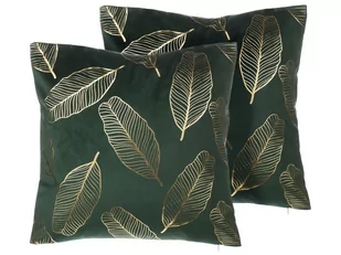 Beliani Zestaw 2 poduszek dekoracyjnych welurowych w liście 45 x 45 cm zielony - Poduszki dekoracyjne - miniaturka - grafika 1