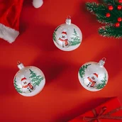 Bombki - Bombka szklana bałwan i choinki 8 cm 4 sztuki biały - miniaturka - grafika 1