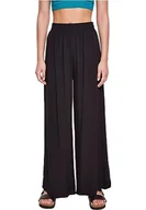 Spodnie damskie - Urban Classics Damskie spodnie z wiskozy, szerokie nogawki, czarne, Basics, Casual Wear, Streetwear, czarny, XL - miniaturka - grafika 1