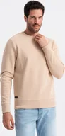 Bluzy męskie - Ombre Nierozpinana bawełniana męska bluza dresowa BASIC beżowa V6 OM-SSBN-0159 XL - miniaturka - grafika 1