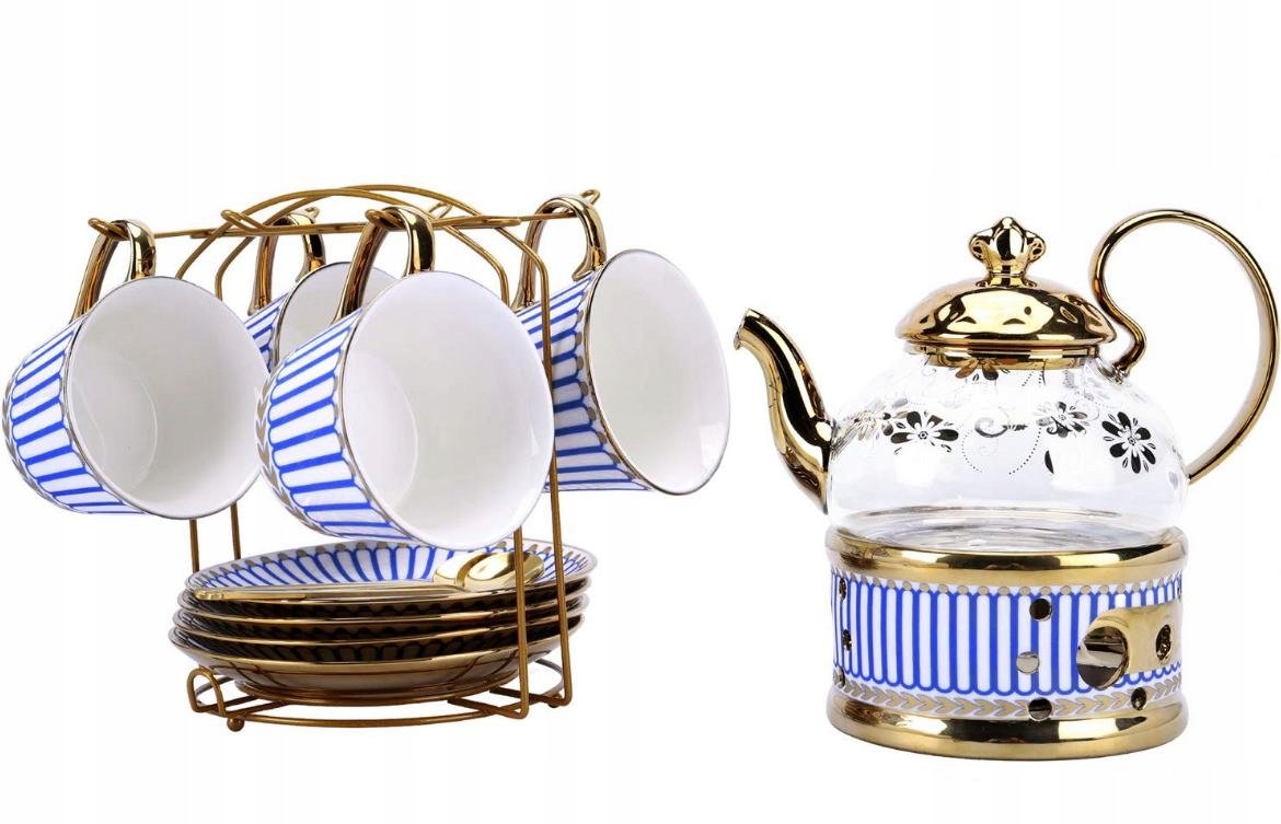 Zestaw do herbaty 11 el. angielska porcelana filiżanki dzbanek talerzyki