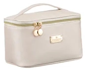Kosmetyczki, organizery i kuferki - PETERSON Kuferek kosmetyczka damska z uchwytem do przenoszenia kremowy organizer podróżny przegródki na pędzle na prezent - miniaturka - grafika 1