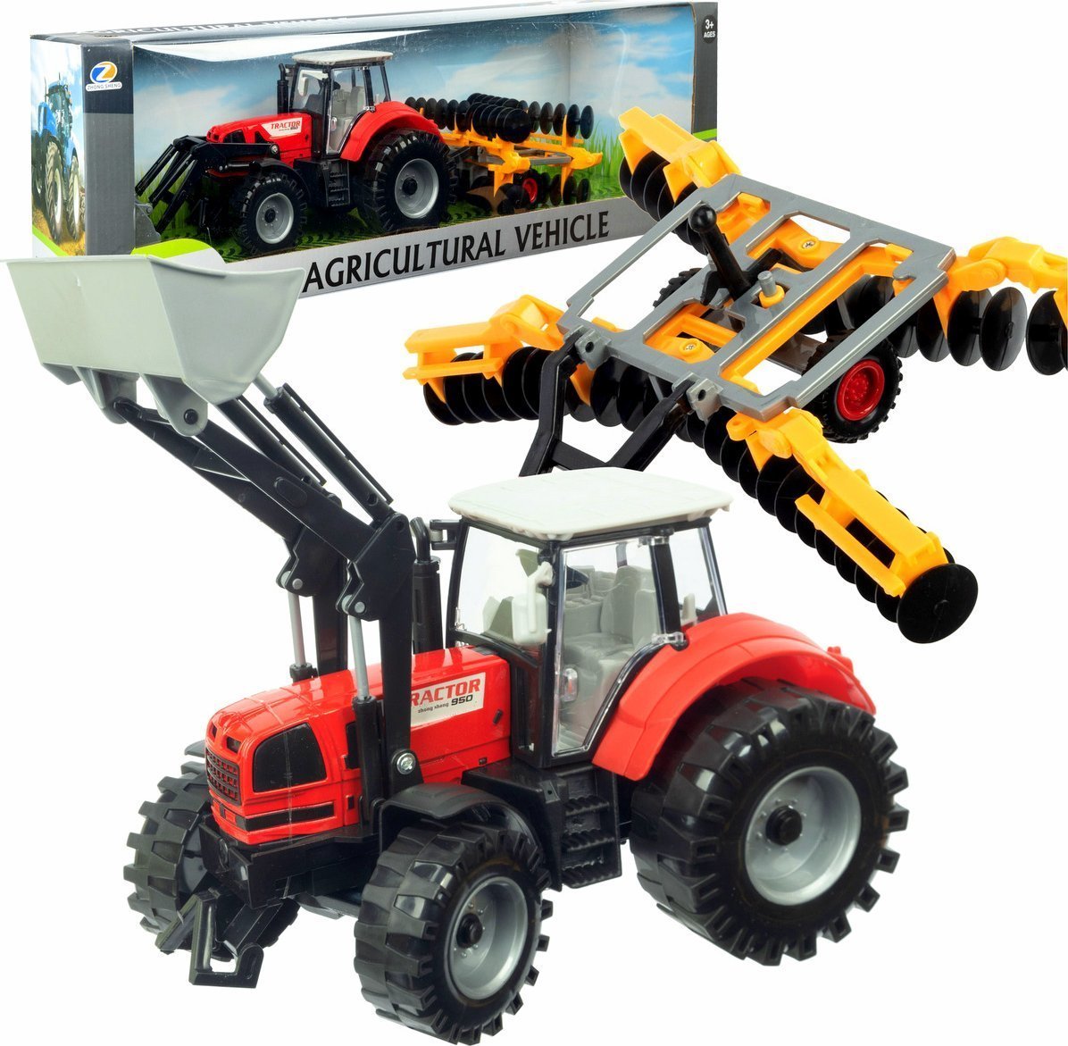 Qulki Duży traktor z przyczepą ciągnik z ładowarką czołową NAPĘD ruchome elementy