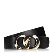 Paski - Damski pasek skórzany z dekoracyjną klamrą czarny - miniaturka - grafika 1