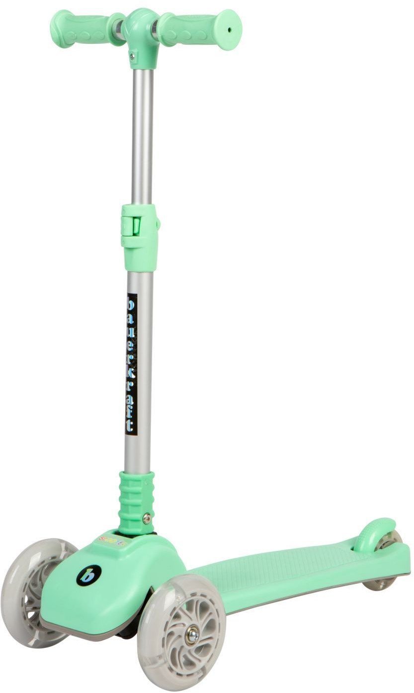 Seledynowa balansowa hulajnoga składana trójkołowa ze świecącymi kołami LED