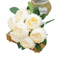 Sztuczne kwiaty - Bukiet Piwonia Peonia Champagne - 7 Kwiatów Duży Pąk - miniaturka - grafika 1