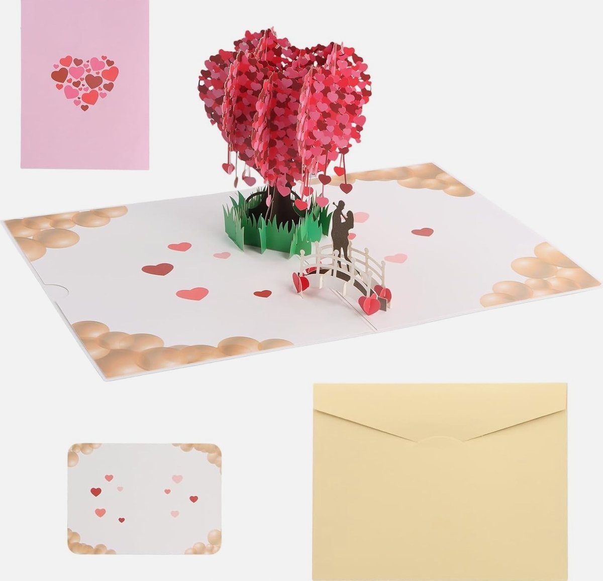 Pop 3d up ślubna z kopertą serce drzewo papier elegancka