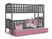 Łóżka dla dzieci i młodzieży - Łóżko piętrowe 200x90 szare różowe KUBUŚ 3-osobowe - miniaturka - grafika 1