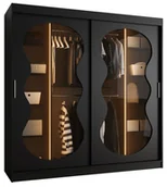 Szafy - Szafa przesuwna z lustrem Garderoba BAHRAJN 3 200 czarny + LED - miniaturka - grafika 1