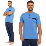Piżamy damskie - Gładka PIŻAMA MĘSKA Elegancka Krótki Rękaw Długie Spodnie Bawełna MORAJ M - miniaturka - grafika 1