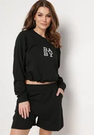 Dresy damskie - Czarny 2-Częściowy Komplet Dresowy Bluza z Nadrukiem i Luźne Szorty z Kieszeniami Ridana - miniaturka - grafika 1