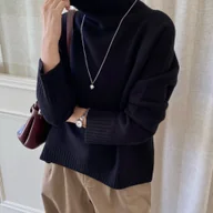 Swetry damskie - TEMU Nowy styl jesienno-zimowy, Damski z grubego dzianiny, jednorozmiarowy sweter z kaszmiru, sweter damski z opadającymi ramionami, luźny top - miniaturka - grafika 1