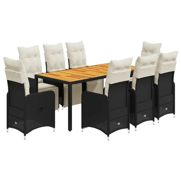 Zestaw bistro ogrodowy czarny z regulowanym fotelem i poduszkami 190x90x75