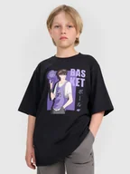 Koszulki dla chłopców - 4F T-shirt oversize z nadrukiem chłopięcy - czarny 122 (6-7 lat) - miniaturka - grafika 1