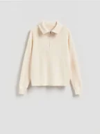 Swetry damskie - Reserved - Sweter z wiskozą - kremowy - miniaturka - grafika 1