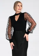 Odzież ciążowa - Bluzka na sylwestra Czarne body z długim rękawem M1081 rozmiar S/M - miniaturka - grafika 1