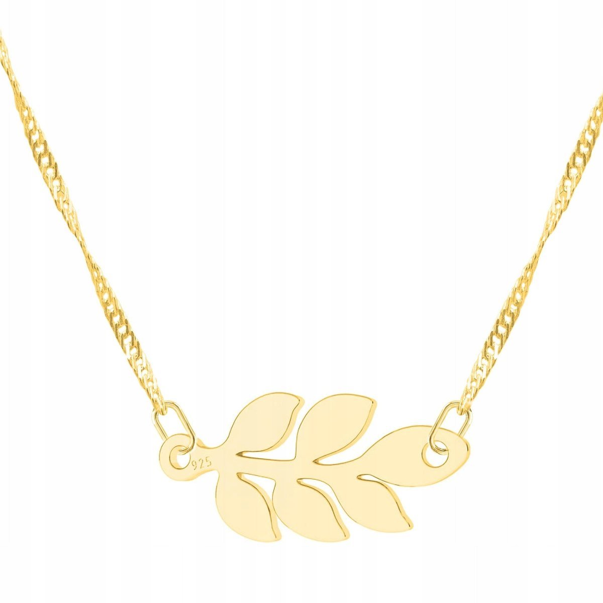 Złoty Naszyjnik z Gałązką Liść Listek Gałąź Natura Drzewo Liście SREBRO 925