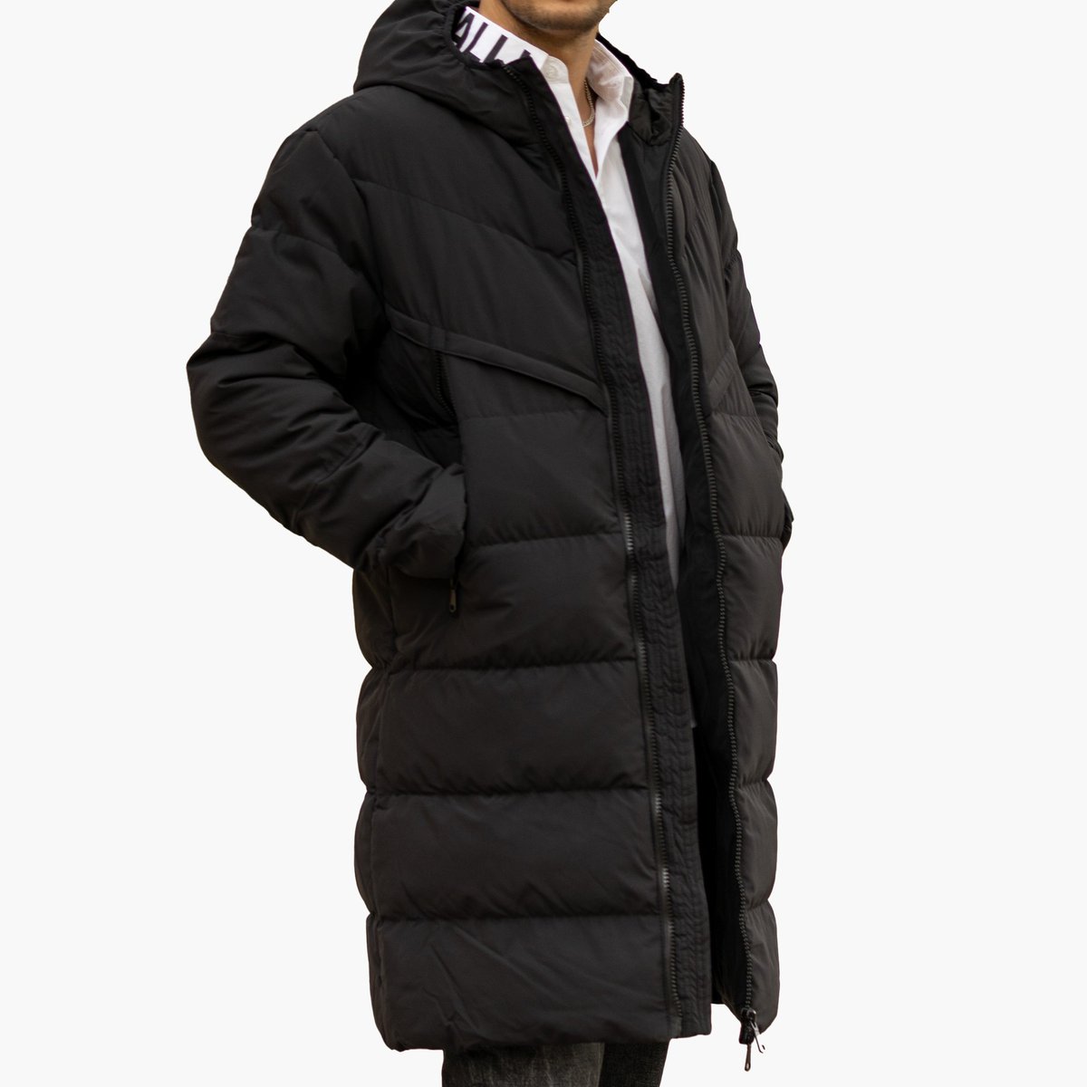 Kurtka Męska Płaszcz Ocieplany Puchowy Długi Czarny M Czarny