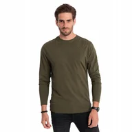 Koszulki męskie - Longsleeve męski 100% bawełna basic ciemnooliwkowy V7 OM-LSBL-0106 r. L - miniaturka - grafika 1